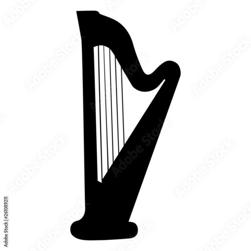 Harp. Silhouette. Musical instrument on white background. Vector 