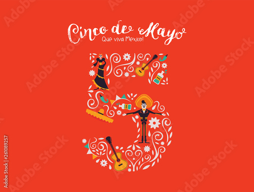 Happy Cinco de Mayo card of May 5th culture icons