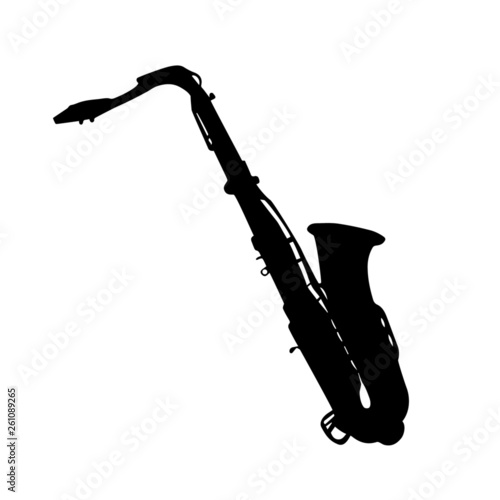 Saxophone. Silhouette. Musical instrument on white background. Vector 