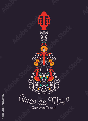 Cinco de Mayo mariachi guitar card of culture icon