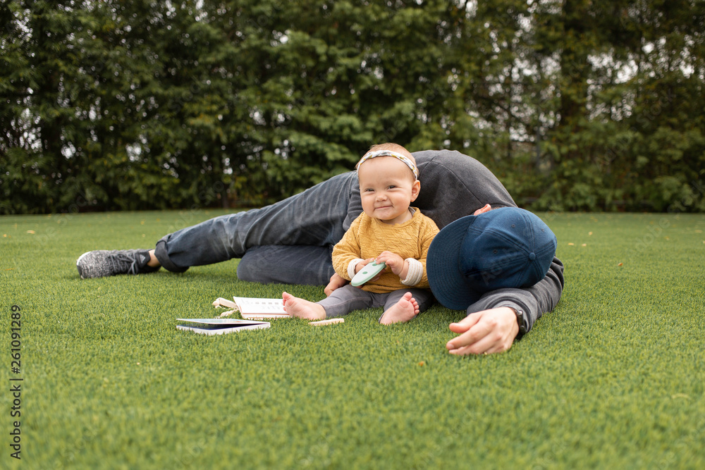 Dad + Daughter on Lawn