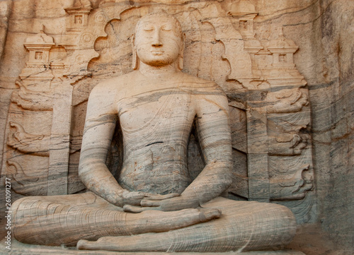 Buddha sculpture in the Gal vihara stone temple in Polonnaruwa in Sri Lanka