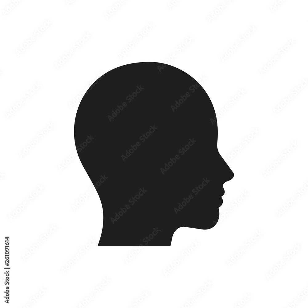 Head icon. Black silhouette of the profile. Vector illustration. Flat design.