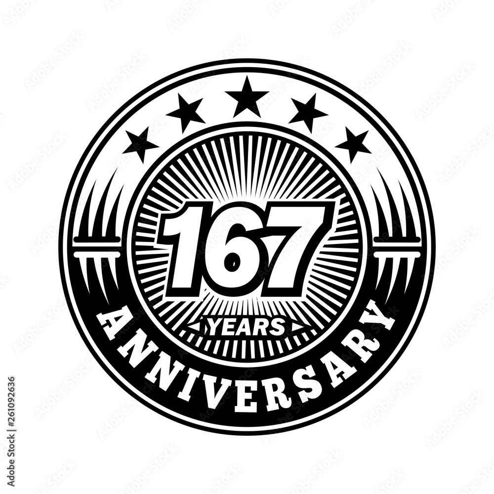 167 years anniversary. Anniversary logo design. Vector and illustration.