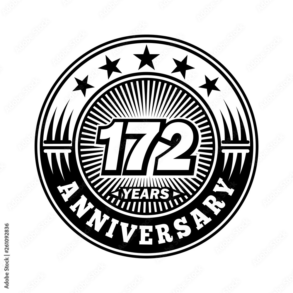 172 years anniversary. Anniversary logo design. Vector and illustration.