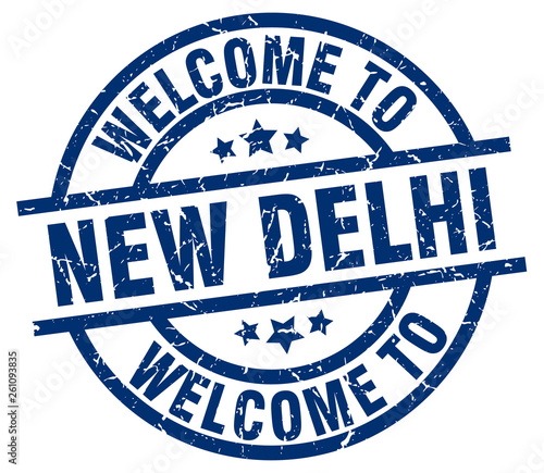 welcome to New Delhi blue stamp