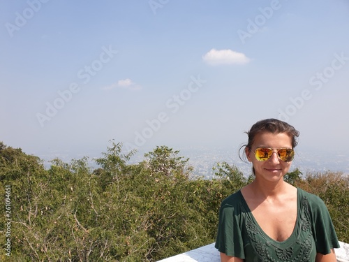 hot sexy young woman above chiang mai scenic landscape thailand city