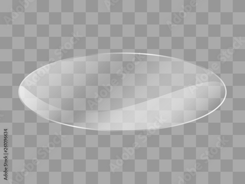 Reflecting ellipse, oval glass banner on transparent background