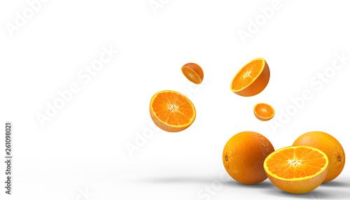 Orange slices fruit fresh isolated on white background - 3d rendering