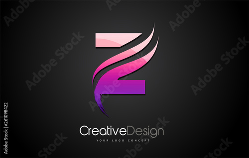 Purple Violet Z Letter Logo Design Brush Paint Stroke Artistic Black Background
