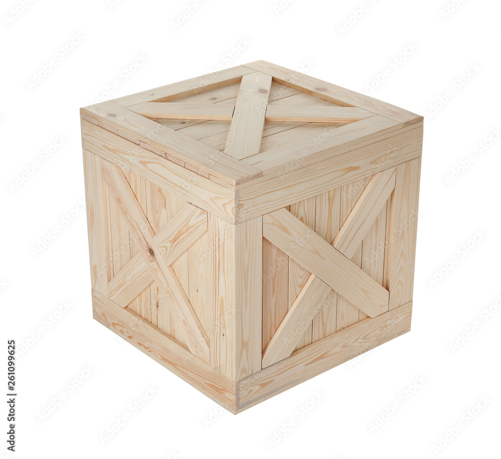 Closed new wooden crate isolated on white Closed new wooden crate isolated on white