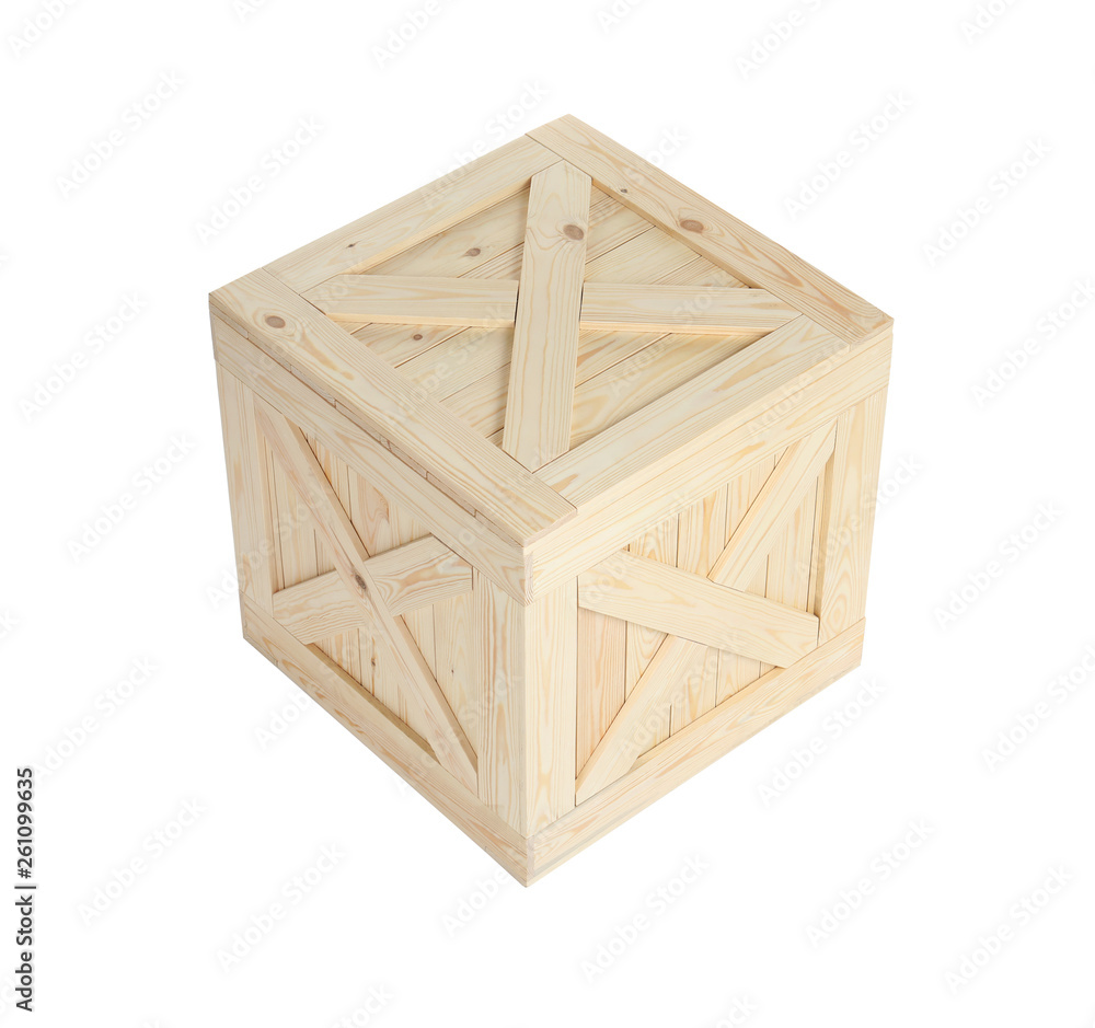 Closed new wooden crate isolated on white Closed new wooden crate isolated on white