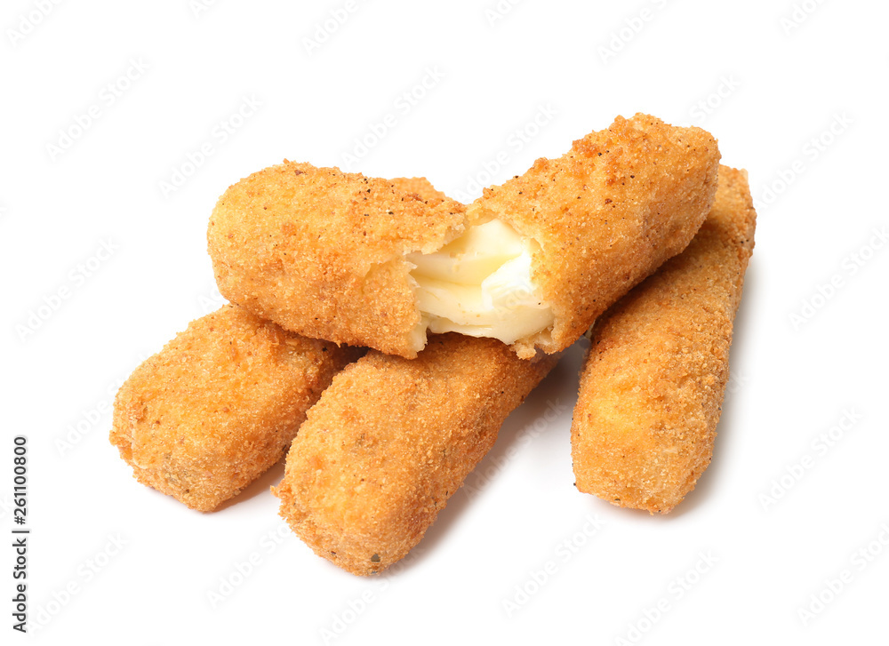 Tasty crispy cheese sticks on white background Tasty crispy cheese sticks on white background