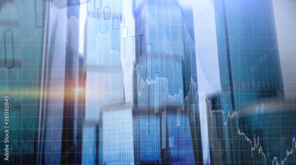 Universal finance abstract background Economic growth graph chart on futuristic city. Double exposure. Universal finance abstract background Economic growth graph chart on futuristic city. Double exposure.