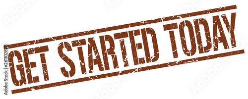 get started today brown grunge square vintage rubber stamp
