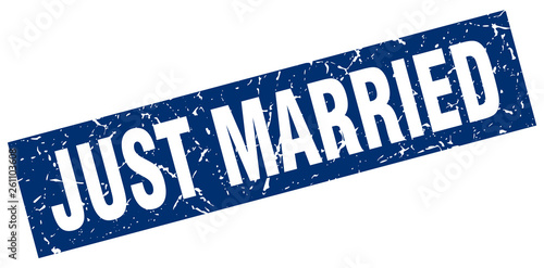 square grunge blue just married stamp