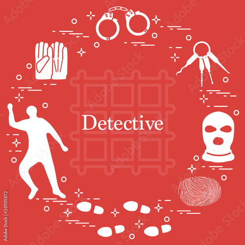 Criminal and detective elements. Crime, law and justice vector icons.