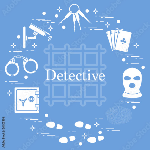 Criminal and detective elements. Crime, law and justice vector icons.