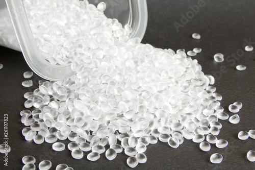 Transparent Polyethylene granules. HDPE.Plastic pellets. Plastic Raw material . photo