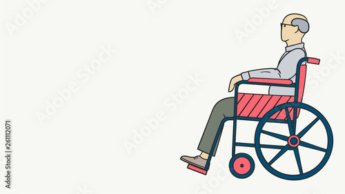 Illustration of an old man with glasses sitting in a wheelchair