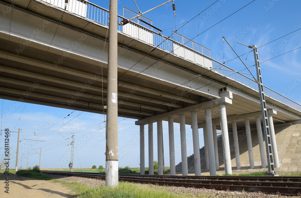 Supports of the road bridge view from below Supports of the road bridge view from below