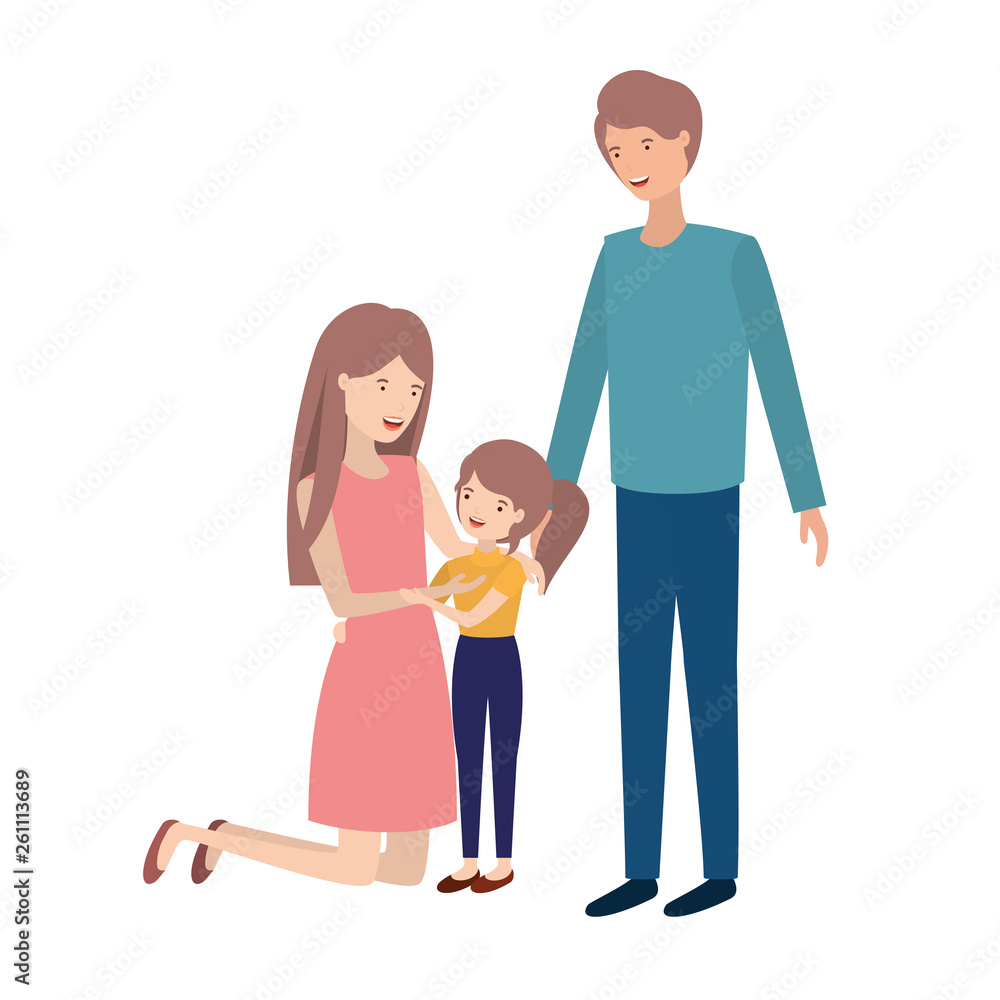 couple of parents with daughter avatar character