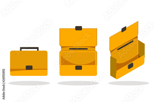 Open and closed briefcase Set on white background. Isolated isometric flat vector illustration