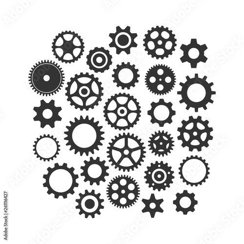 Cog wheels gear black vector icon set. Cogwheel gear varios isolated icon collection.