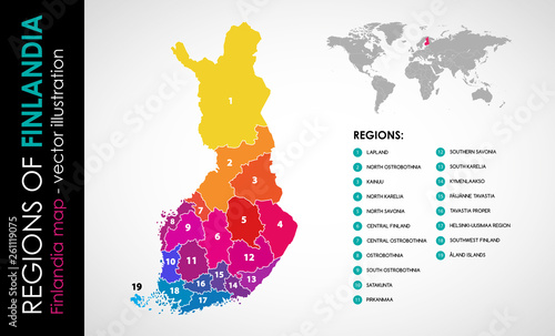 Vector map of Finland and regions COLOR