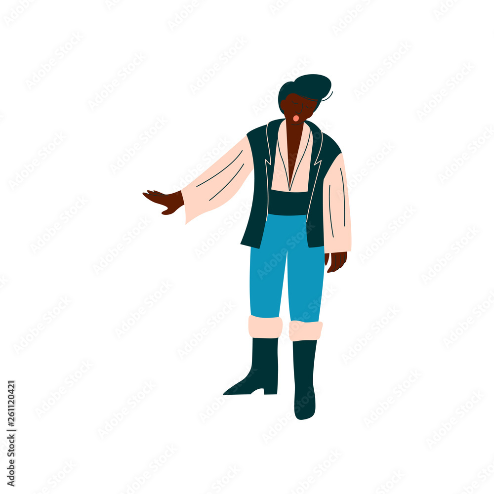 Male Opera Singer Performing On Stage, African Amercian Man Giving Representation Vector Illustration
