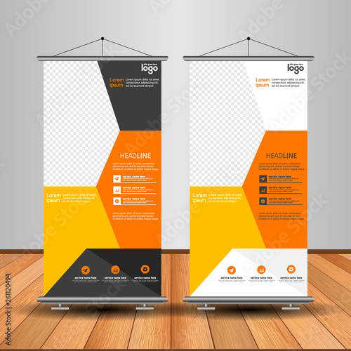 Modern Orange Roll Up Banner. Advertising vector template design