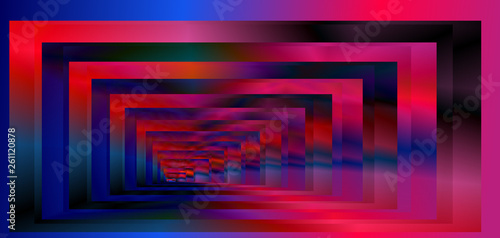 Optical background with striped rectangles. Color spectrum gradient. Deep immersion, space tunnel, psychedelic corridor. Hypnotic multicolored texture, op art abstraction.