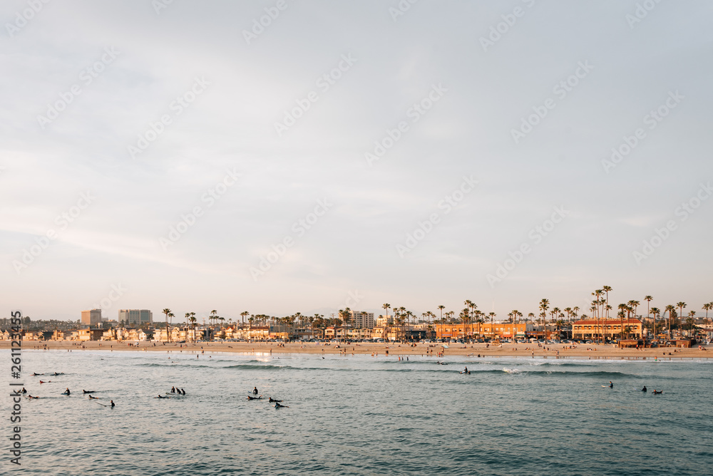View of the beach from the pier in Newport Beach, California