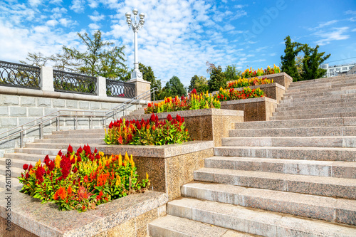 Granite stair with flower beds