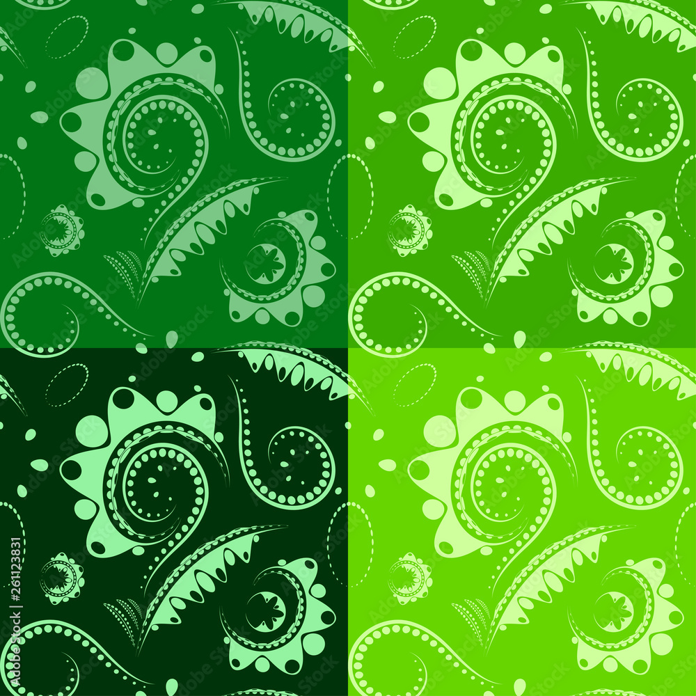 Fototapeta premium Set of green carved flowers and petals.