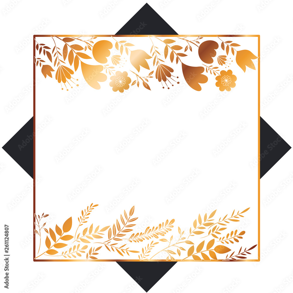 Naklejka premium frame with flowers and leafs golden