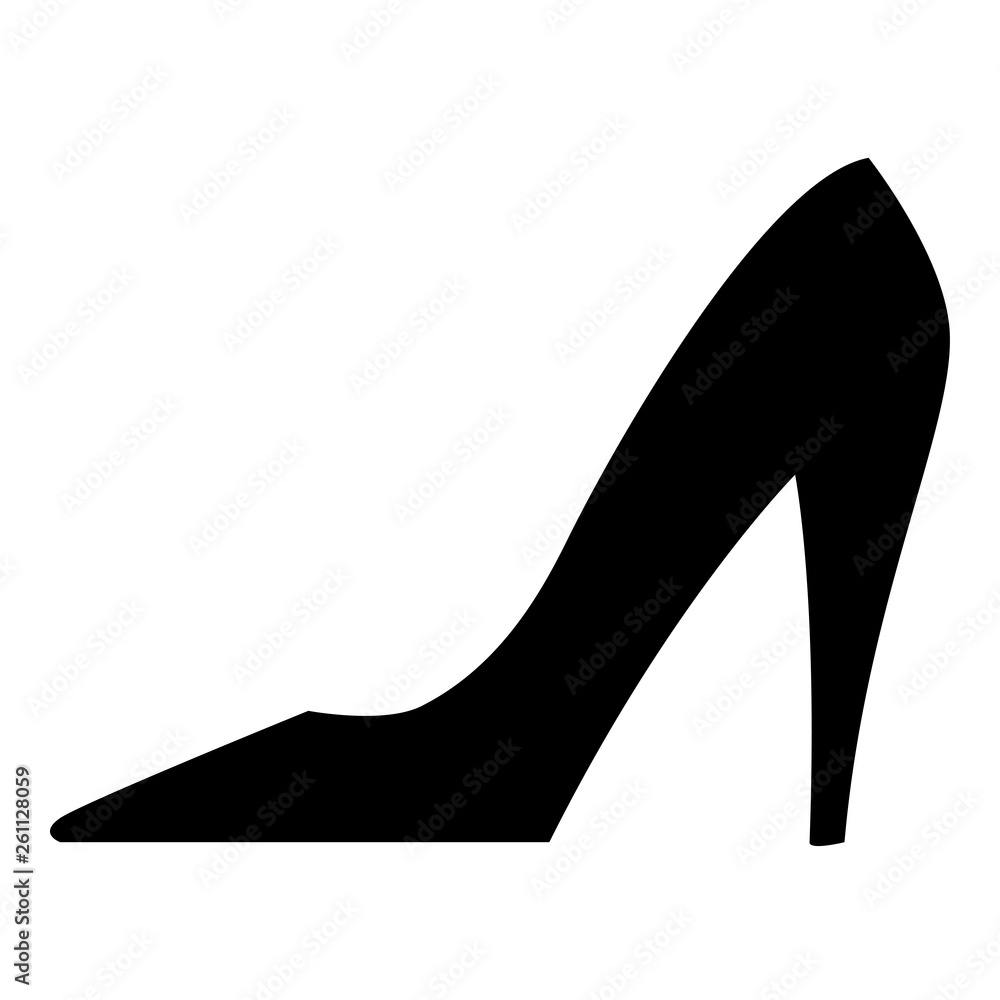Black isolated icon of elegant classic shoe with high heel for women on white background. Silhouette of shoe. Modern vector illustration. Elegant vector illustration. Vector silhouette. Classic style. Black isolated icon of elegant classic shoe with high heel for women on white background. Silhouette of shoe. Modern vector illustration. Elegant vector illustration. Vector silhouette. Classic style.