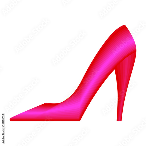 Pink isolated icon of elegant classic shoe with high heel for women on white background. Silhouette of shoe. Modern vector illustration. Elegant vector illustration. Vector silhouette. Classic style.