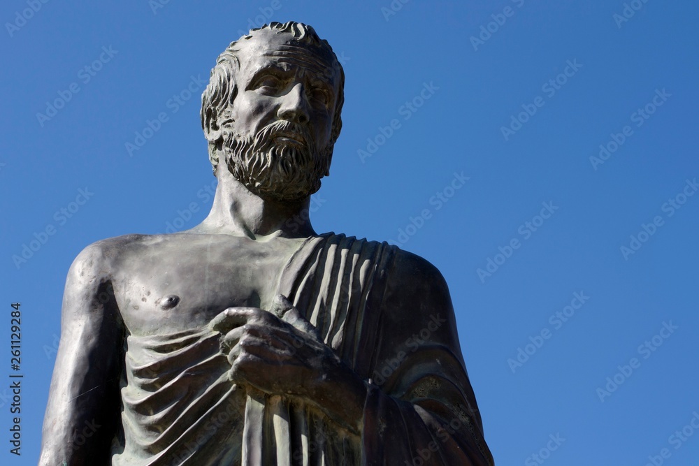 Details of a historical statue in Cyprus and blue sky 