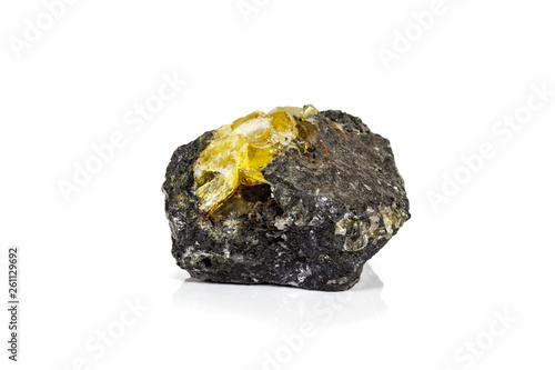 Fotografie Macro of mineral stone Anglesite in Galena on white background