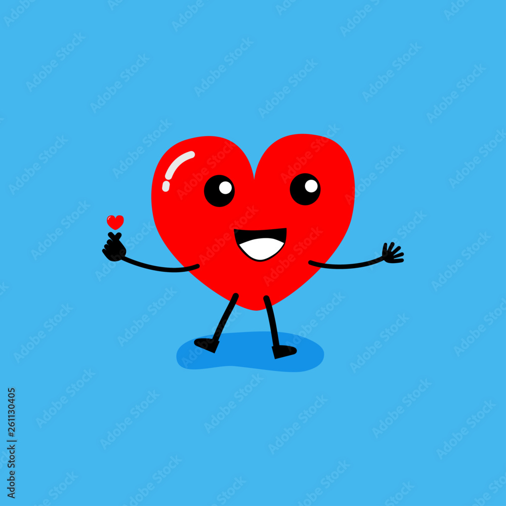 Happy Valentine's day card. feeling in love, Mini Hart. Two happy hearts character on blue background vector illustration. Happy Valentine's day card. feeling in love, Mini Hart. Two happy hearts character on blue background vector illustration.