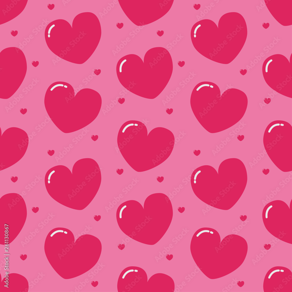 Happy Valentine's day card. cute pink hearts cartoon character seamless pattern. feeling in love character on pink background vector illustration. 