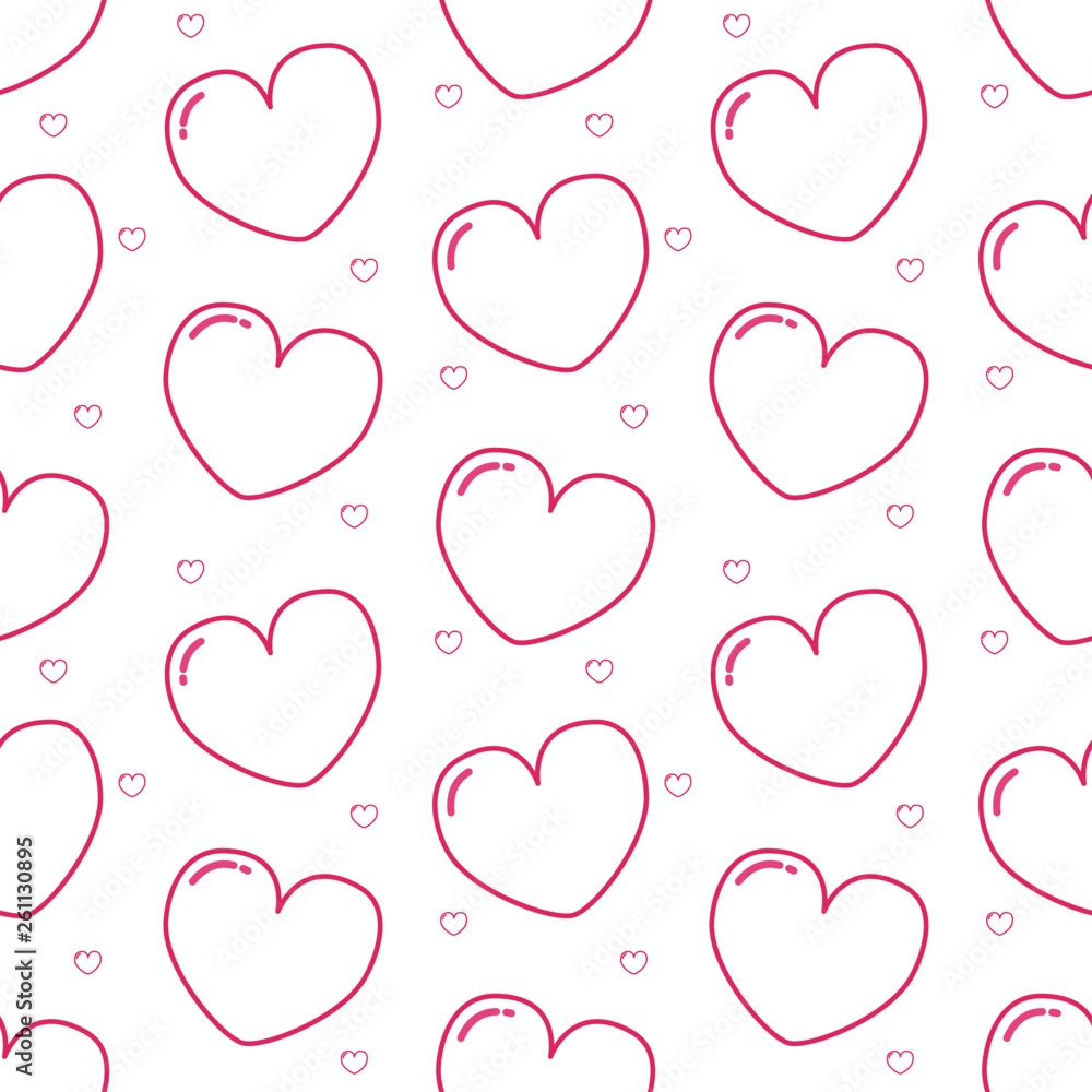 Happy Valentine's day card. cute pink hearts cartoon character seamless pattern. feeling in love character on White background vector illustration. 