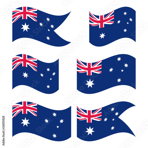 Australian flag set, isolated on white background, vector illustration.
