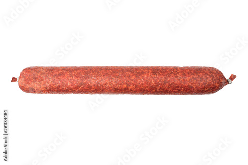Smoked sausage stick isolated on white background