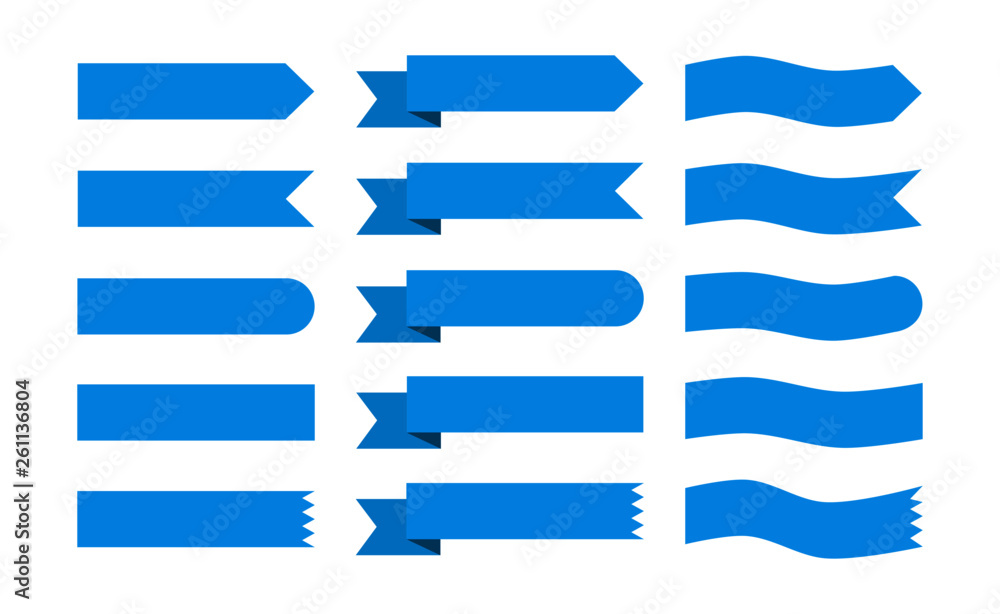 Set blue ribbons banners flat Isolated on white background. vector illustration. Set blue ribbons banners flat Isolated on white background. vector illustration.