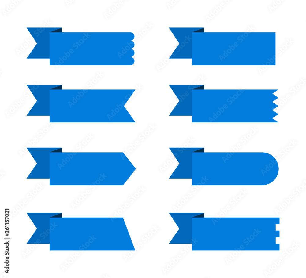 Set blue ribbons banners flat Isolated on white background. vector illustration. Set blue ribbons banners flat Isolated on white background. vector illustration.