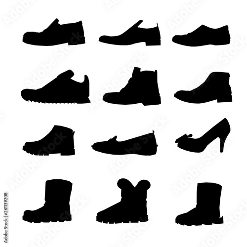 Collection of black shoes icons for women and men - vector illustration
