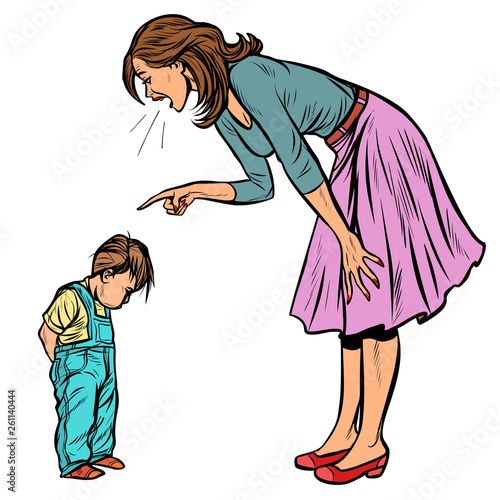 mother and guilty son. isolate on white background