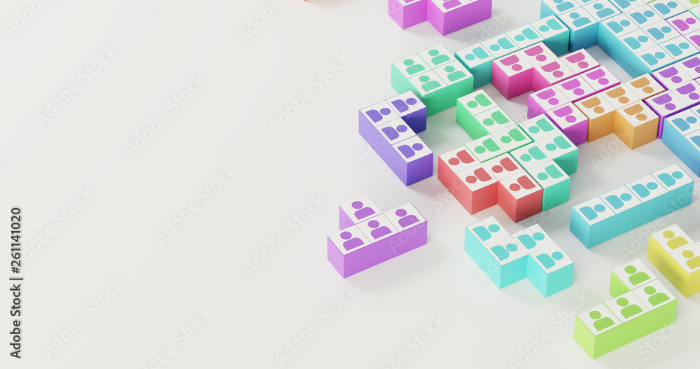 Jigsaw domino with people, infinite pieces; original 3d rendering